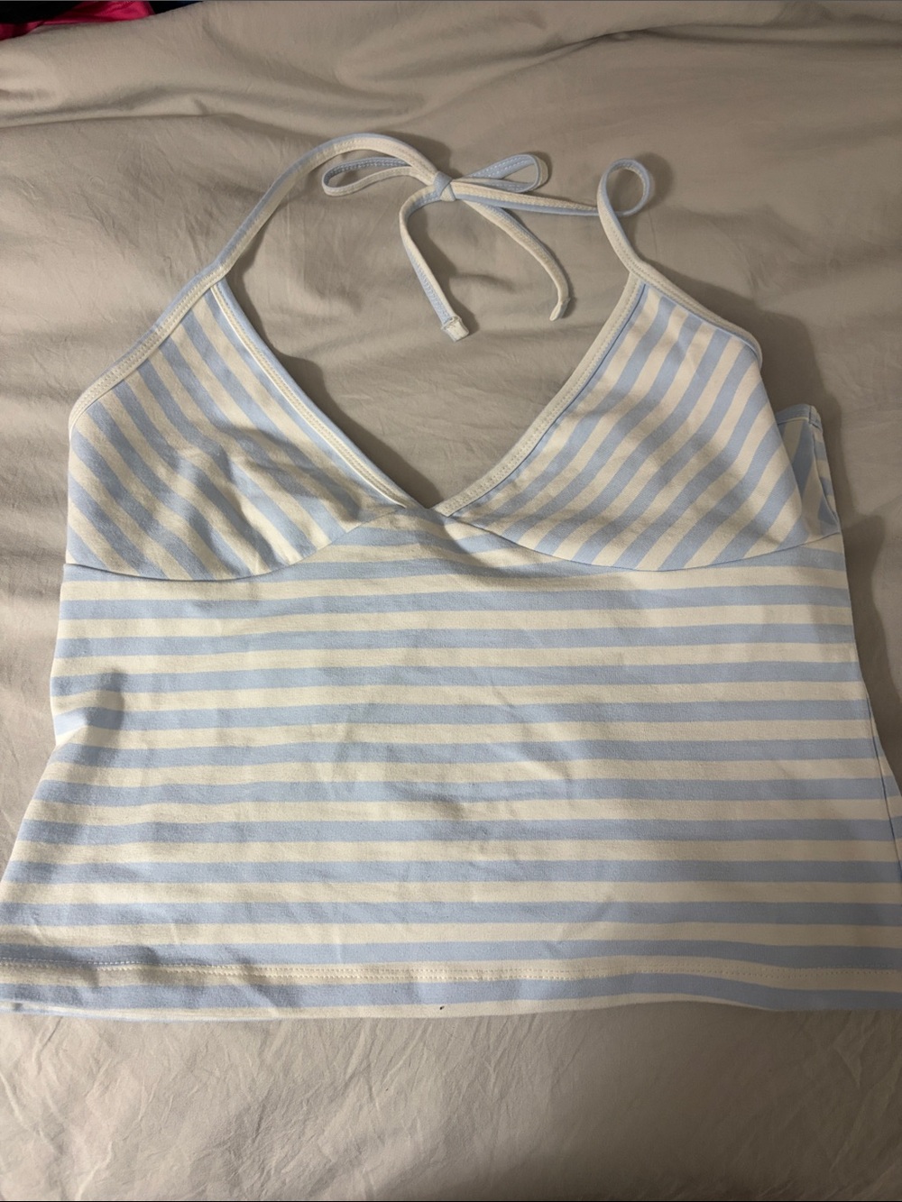 Wild Fable Light Blue and White Striped Halter Crop Top